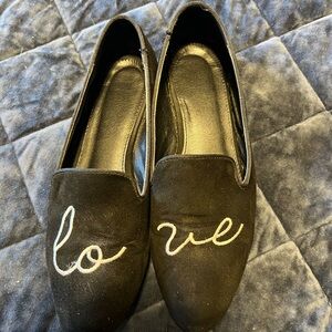 C. Wonder Black Loafers with Script Embroidery